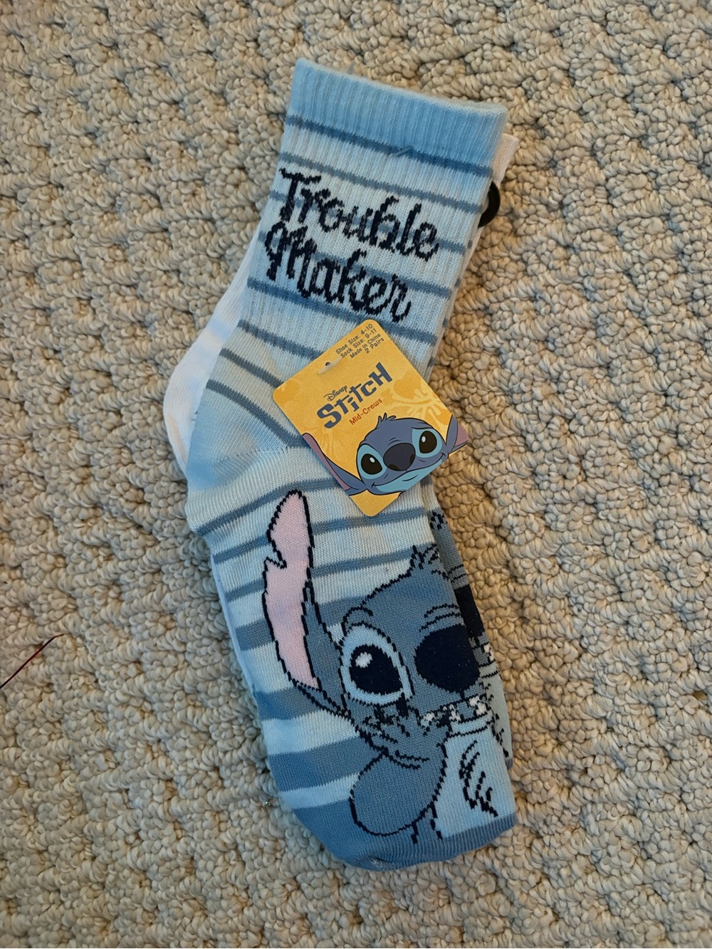 Disney Blue Stripe Stitch Socks with Pink Ear Accent